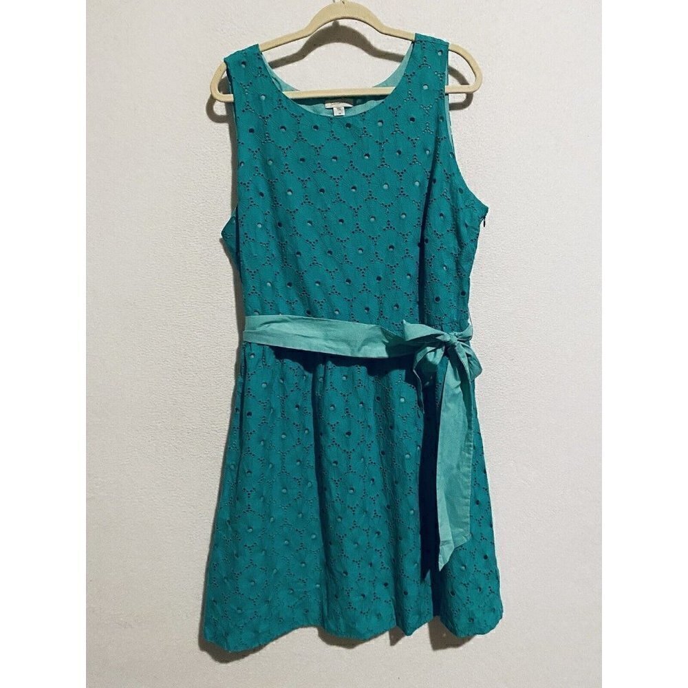 Garnet Hill Dress Womens 18 Embroidered Eyelet Belted Sleeveless Cottagecore